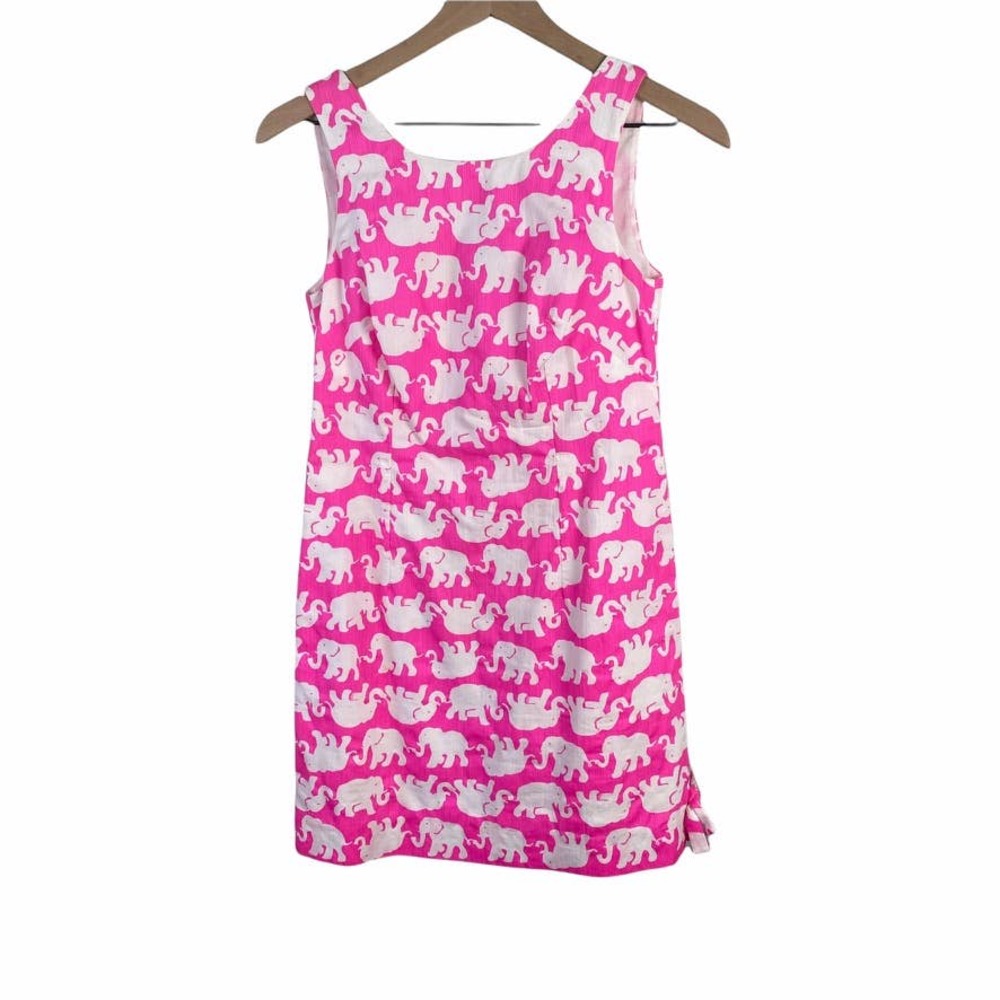 Lilly Pulitzer Pink and White Elephant Delia Shift Dress Sz 0